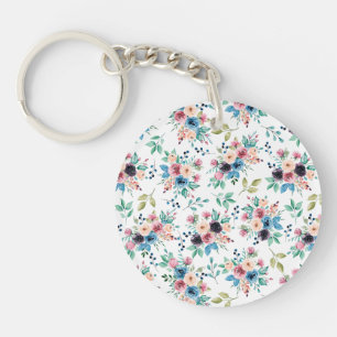 Colourful spring flowers pattern key ring