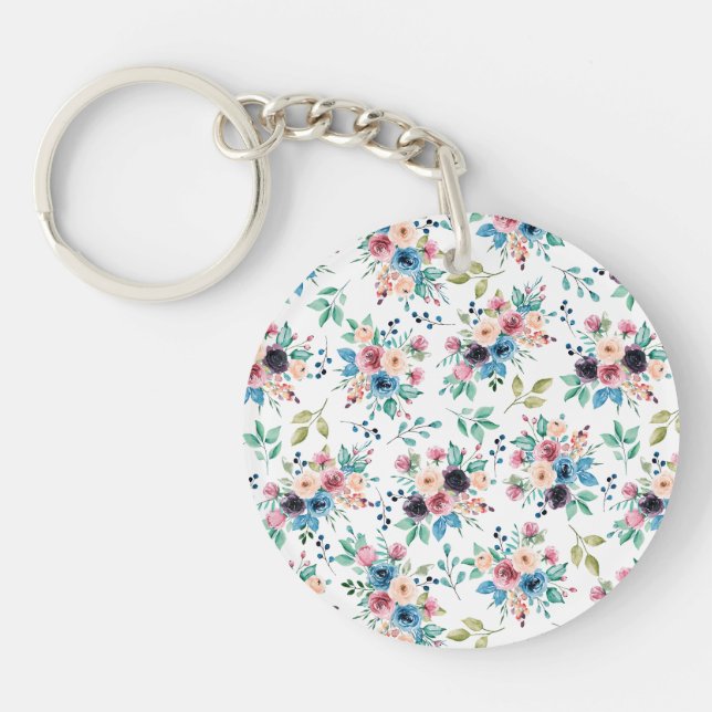 Colourful spring flowers pattern key ring (Front)