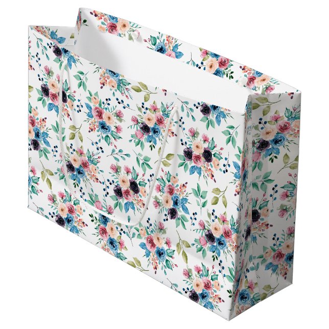Colourful spring flowers pattern large gift bag (Front Angled)