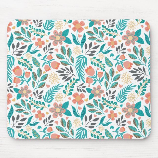 Colourful spring flowers pattern mouse pad (Front)
