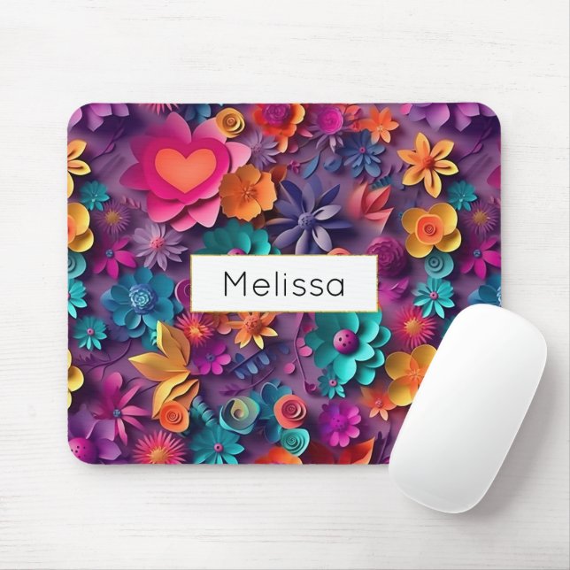 Colourful Spring Flowers Pattern Mouse Pad (With Mouse)