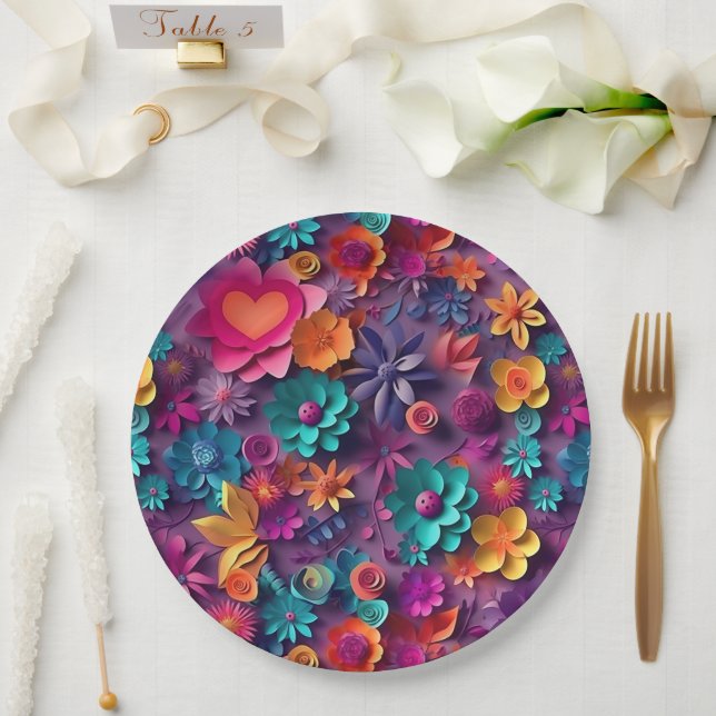  Colourful Spring Flowers Pattern Paper Plate (Wedding)