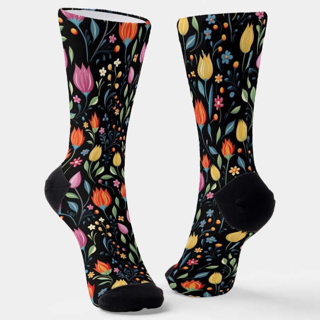 Colourful Spring Flowers Pattern Socks (Angled)