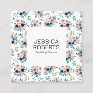 Colourful spring flowers pattern square business c card