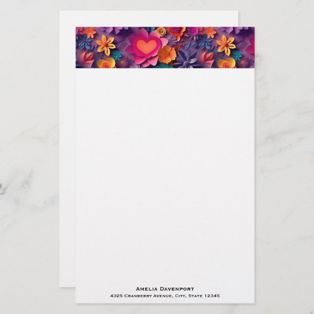 Colourful Spring Flowers Pattern Stationery (Front/Back)