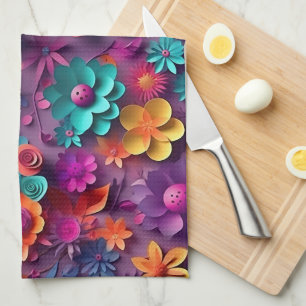 Colourful Spring Flowers Pattern Tea Towel