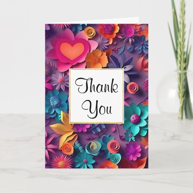 Colourful Spring Flowers Pattern Thank You Card (Front)
