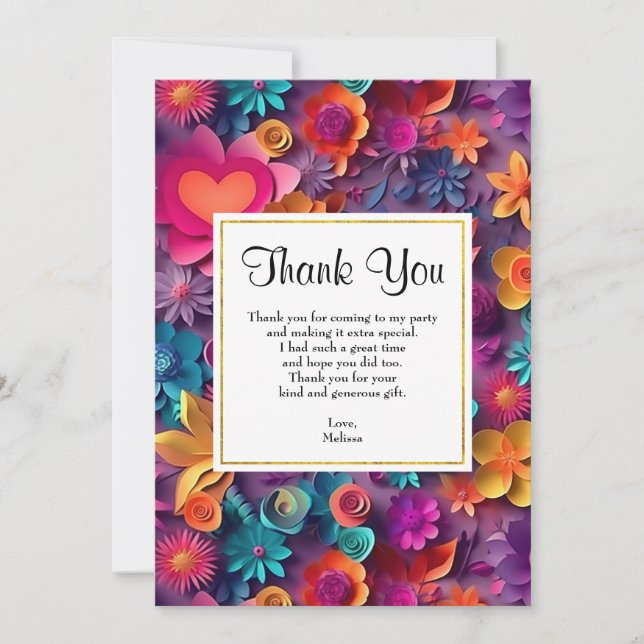 Colourful Spring Flowers Pattern Thank You Card (Front)