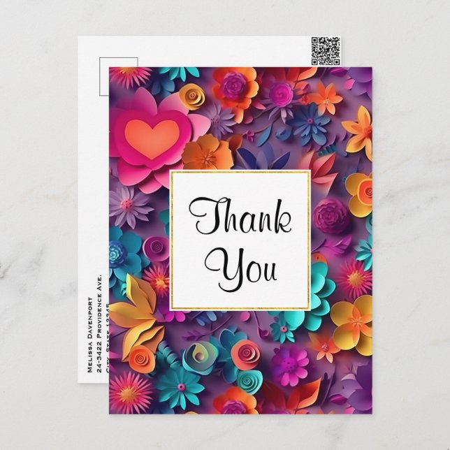 Colourful Spring Flowers Pattern Thank You Postcard (Front/Back)