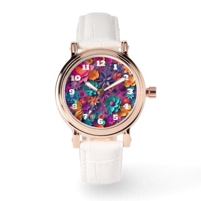 Colourful Spring Flowers Pattern Watch (Front)