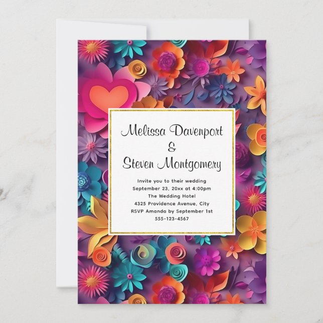 Colourful Spring Flowers Pattern Wedding Invitation (Front)