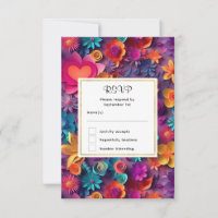 Colourful Spring Flowers Pattern Wedding RSVP