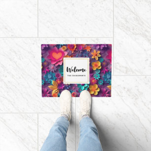 Colourful Spring Flowers Pattern Welcome Doormat