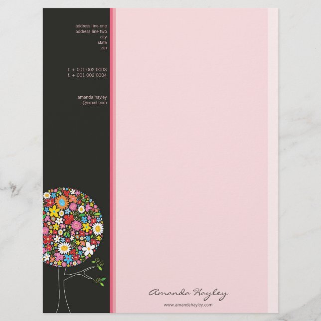 Colourful Spring Flowers Pop Tree Whimsical & Chic Letterhead Template (Front)