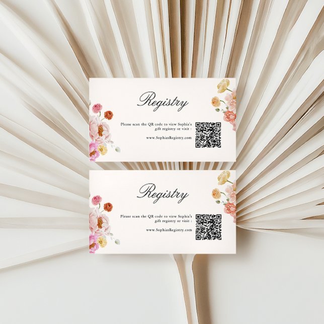 Colourful Spring Flowers QR Code Gift Registry Enclosure Card (Creator Uploaded)