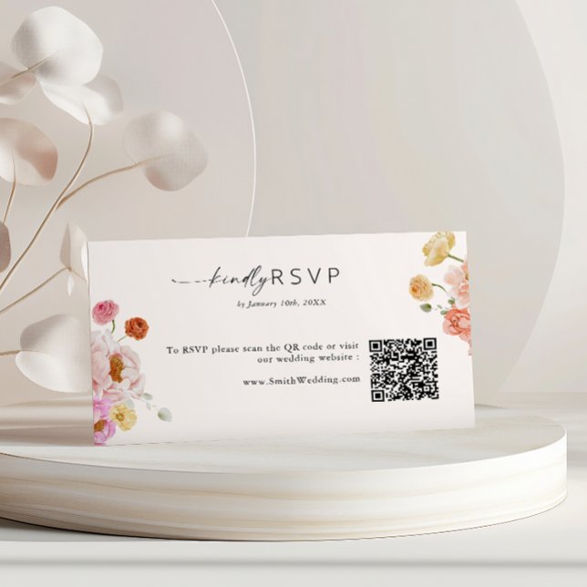  Colourful Spring Flowers QR Code RSVP Wedding Enclosure Card (Creator Uploaded)
