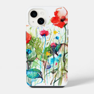 Colourful Spring Flowers & Red Poppy's Watercolors iPhone 14 Case