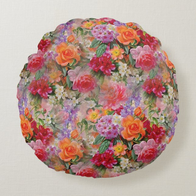Colourful Spring Flowers Round Cushion (Front)