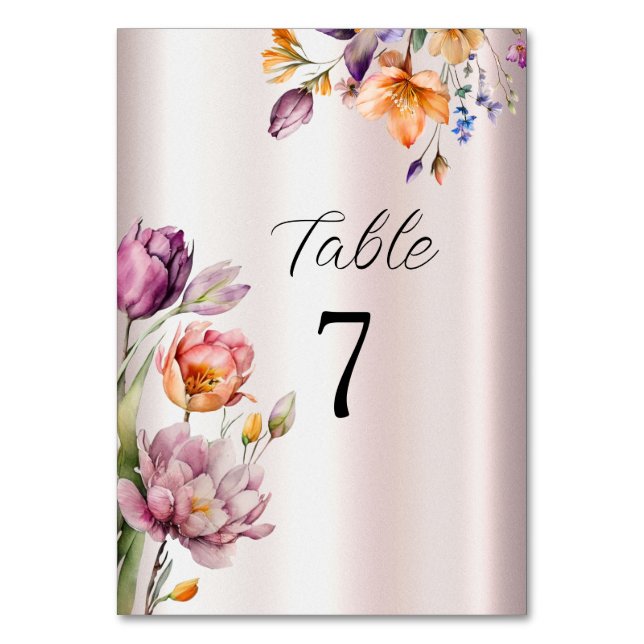 Colourful Spring Flowers Table Number (Front)
