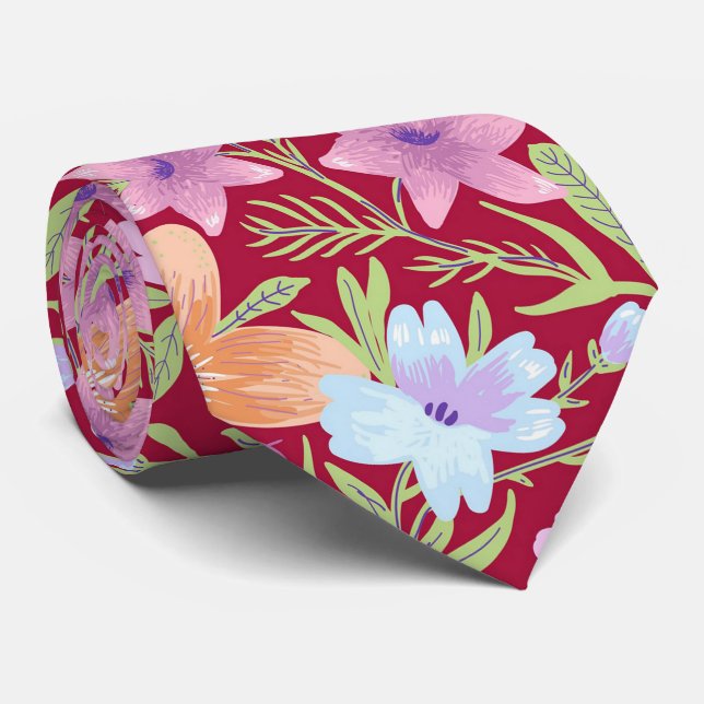 Colourful Spring Flowers  Tie (Rolled)