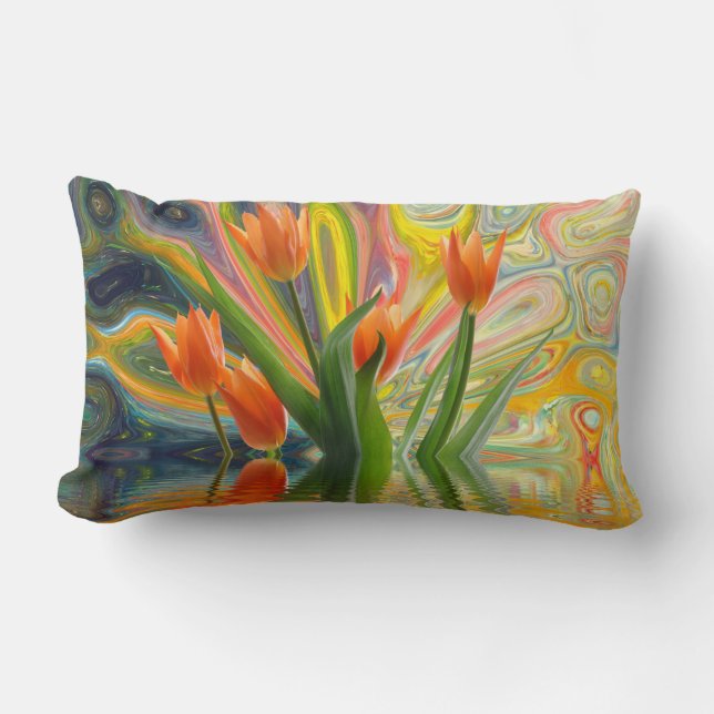 Colourful Spring Flowers Tulips Lumbar Cushion (Front)
