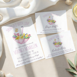 Colourful Spring Flowers & Umbrella Diaper Raffle Enclosure Card