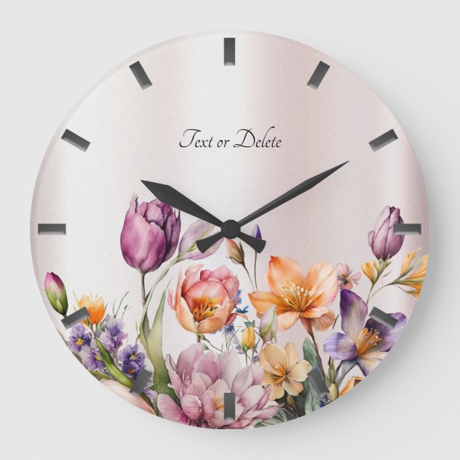 Colourful Spring Flowers Wall Clock (Front)