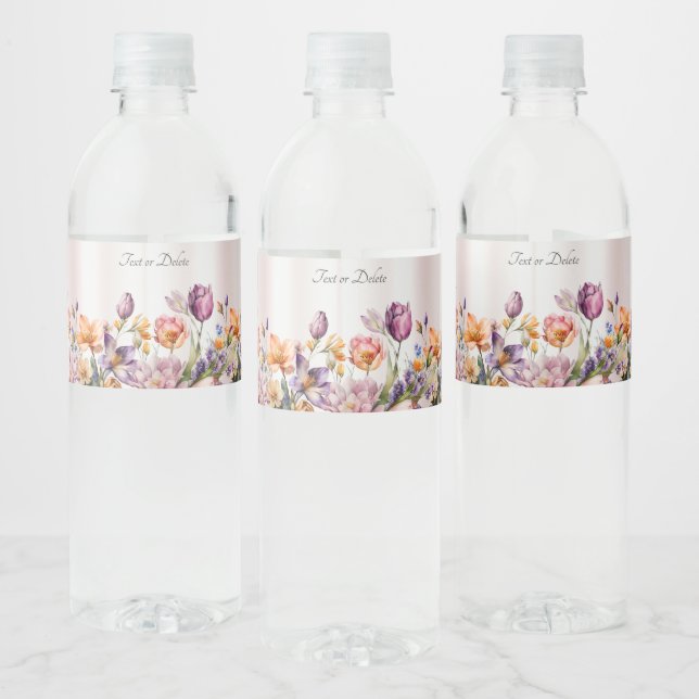 Colourful Spring Flowers Water Bottle Label (Bottles)