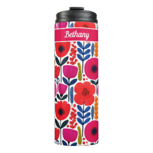 Colourful Spring Flowers Watercolor BOHO Name Thermal Tumbler