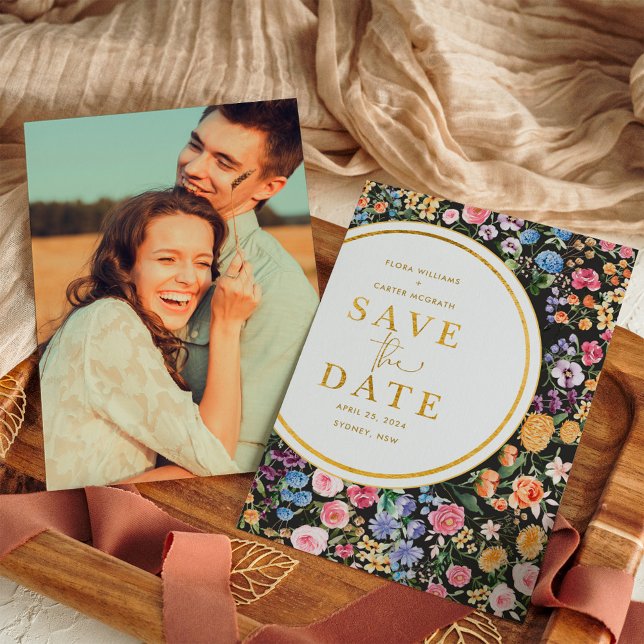 Colourful Spring Flowers Wedding Save the Date Announcement (Creator Uploaded)