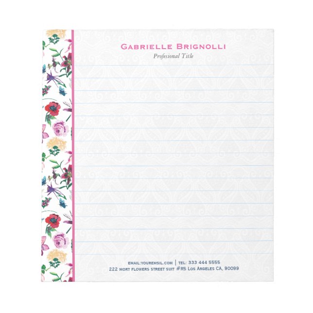 Colourful Spring Flowers White Background Notepad (Front)