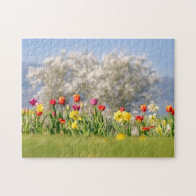 Colourful Spring Flowers with Tulips and Daffodils Jigsaw Puzzle (Horizontal)