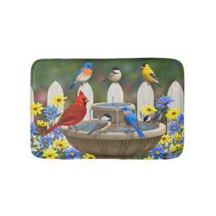 Colourful Spring Garden Bird Bath Bath Mat