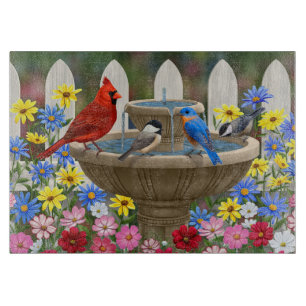 Colourful Spring Garden Bird Bath Cutting Board