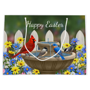Colourful Spring Garden Bird Bath Large Gift Bag