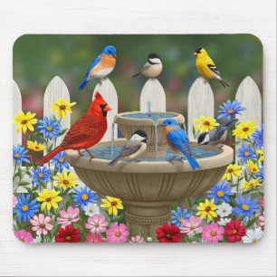 Colourful Spring Garden Bird Bath Mouse Pad