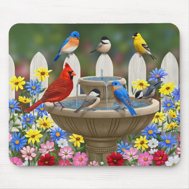 Colourful Spring Garden Bird Bath Mouse Pad (Front)
