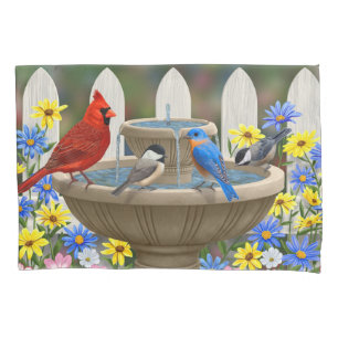 Colourful Spring Garden Bird Bath Pillowcase