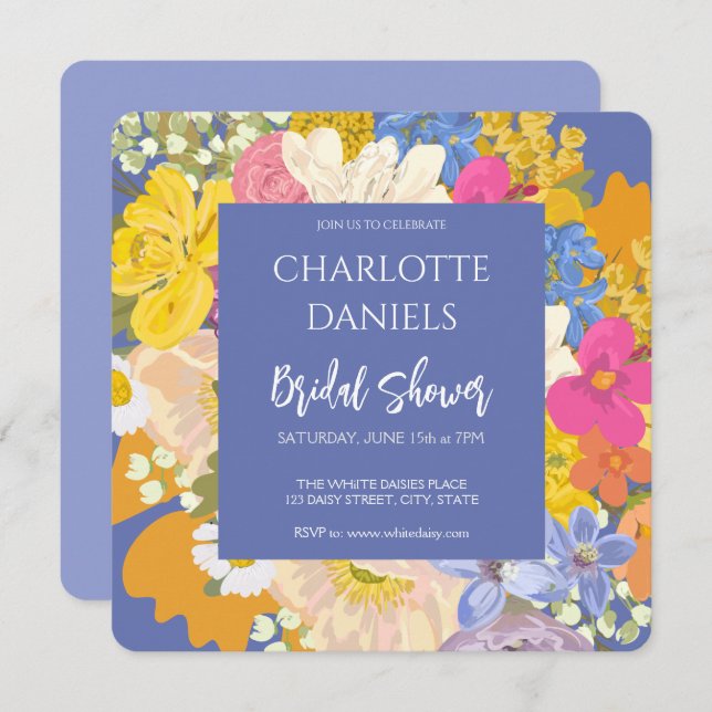 Colourful Spring Garden Bouquet Bridal Shower Invitation (Front/Back)