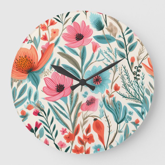 Colourful Spring Garden Floral Elegant Large Clock (Front)