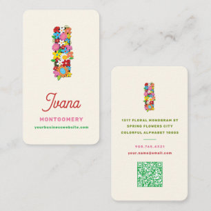 Colourful Spring Garden Floral Letter I Initial Business Card