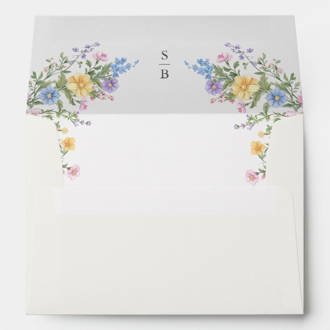 Colourful Spring Garden Wildflower  Floral Wedding Envelope (Back (Bottom))
