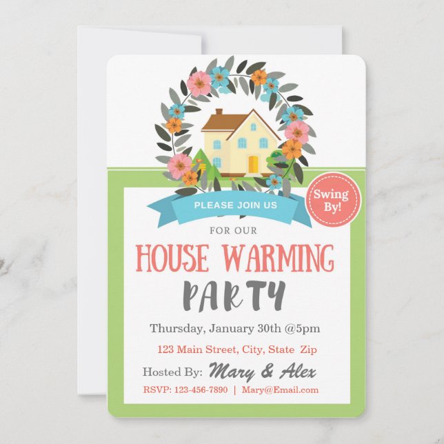 Colourful Spring House Warming Invitation (Front)