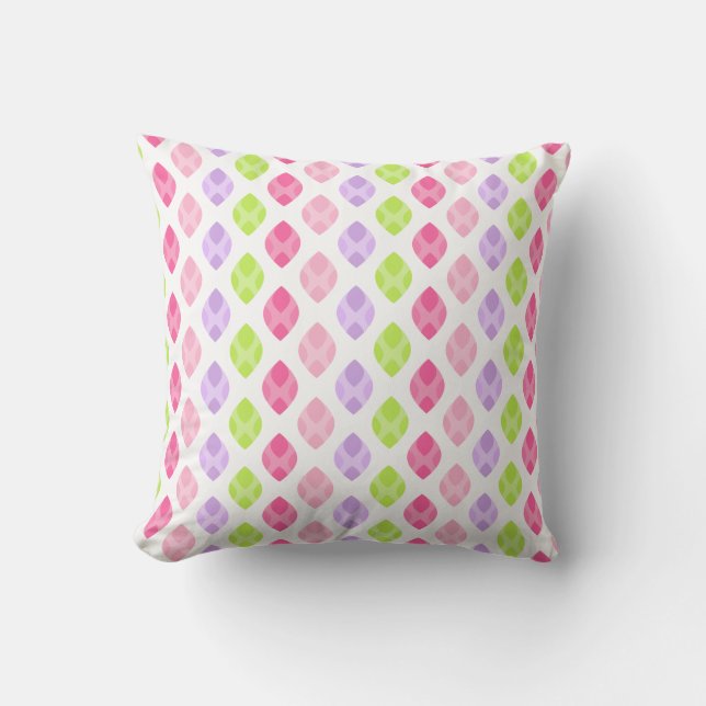 Colourful Spring Leaves Pink Green Purple Pattern Cushion (Front)