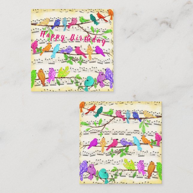 Colourful Spring Musical Bird Birthday Card (Front/Back)
