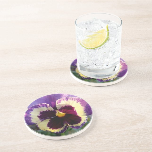 colourful spring Pansy Coaster (Side)