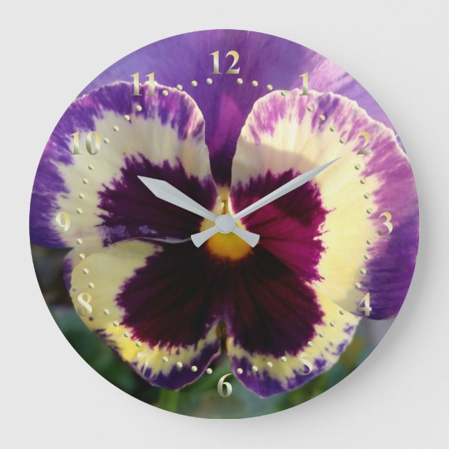colourful spring Pansy Large Clock (Front)
