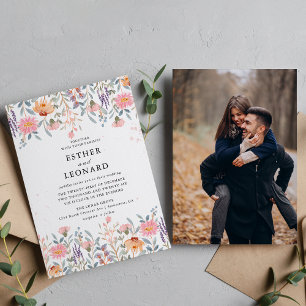 Colourful Spring Photo Wildflower Wedding  Invitation