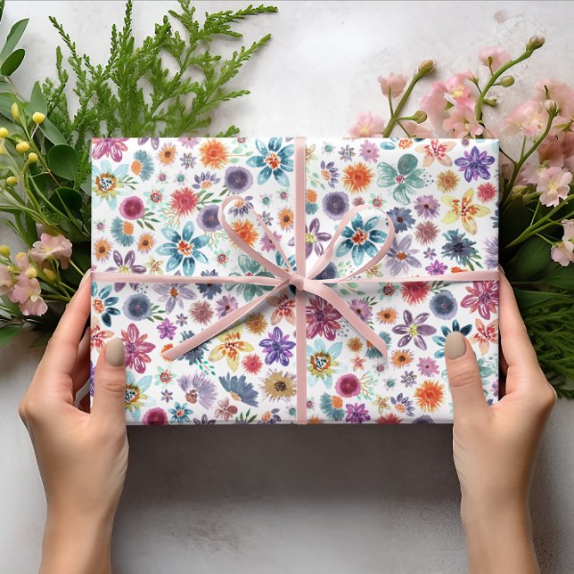 Colourful Spring Pink Floral Wildflower Greenery Wrapping Paper (Creator Uploaded)