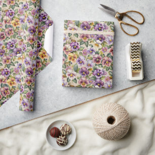 Colourful spring purple mauve yellow blue violets wrapping paper